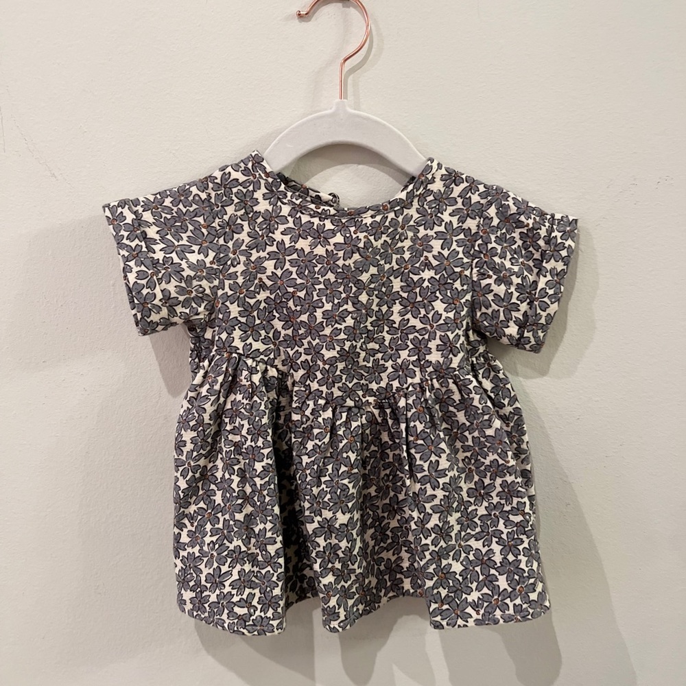 Quincy Mae Gray Flower Dress 3-6 months